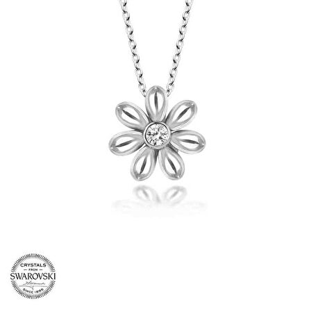 Swarovski Taşlı Gümüş Papatya Kadın Kolye