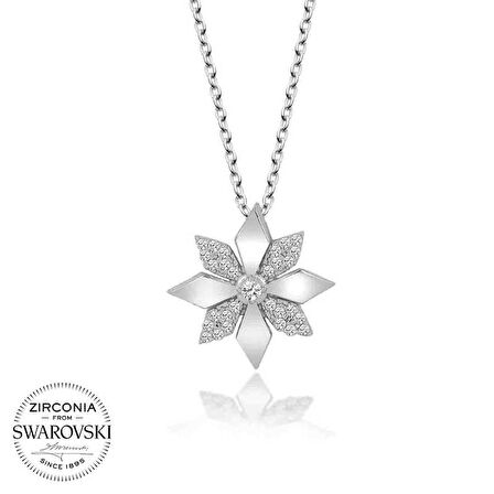 Swarovski Taşlı Gümüş Çiçek Bayan Kolye