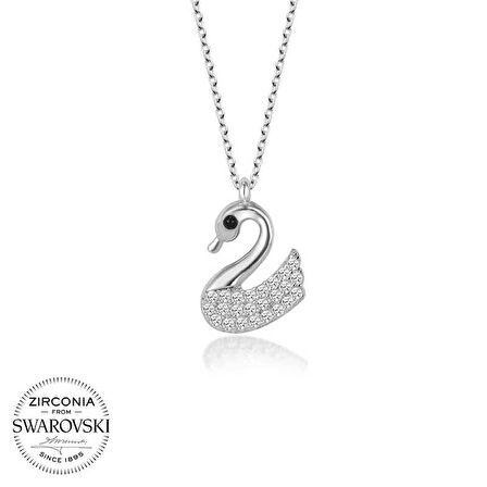 Swarovski Taşlı Gümüş Kuğu Kadın Kolye