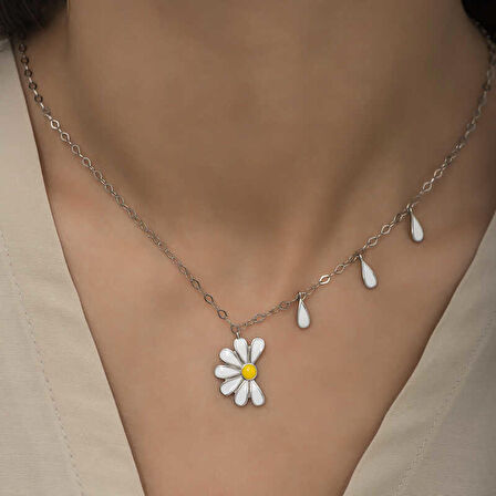 Gümüş Rodyum Papatya Seviyor Sevmiyor Kadın Kolye