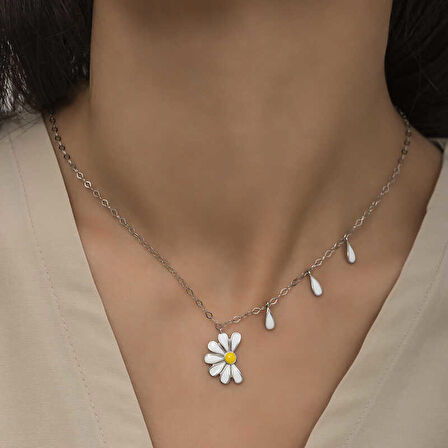 Gümüş Rodyum Papatya Seviyor Sevmiyor Kadın Kolye