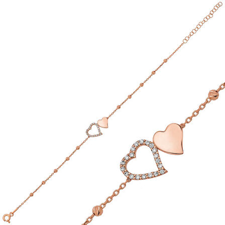 Gümüş Dorissa İki Kalp Kadın Bileklik