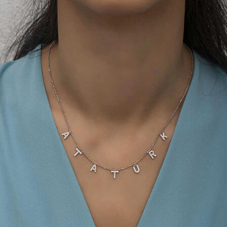 Gümüş Atatürk Yazılı Kadın Kolye