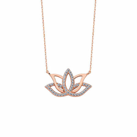 Gümüş Rose Lotus Çiçeği Kolye