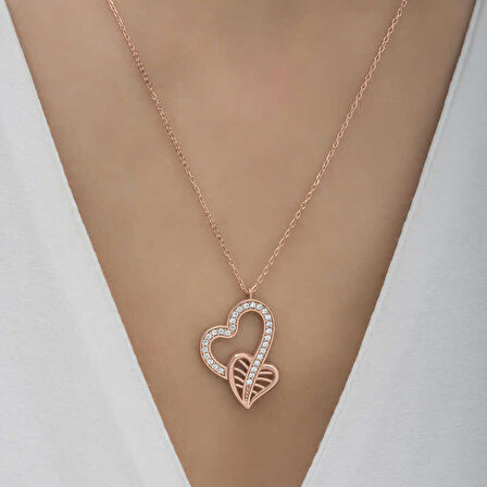 Gümüş Birleşmiş Kalpler Kadın Kolye
