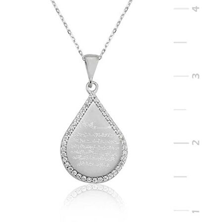 Gümüş Damla Ayetel Kürsi Kadın Kolye