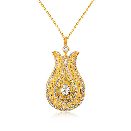 Gümüş Damla Taşlı Lale Kadın Kolye