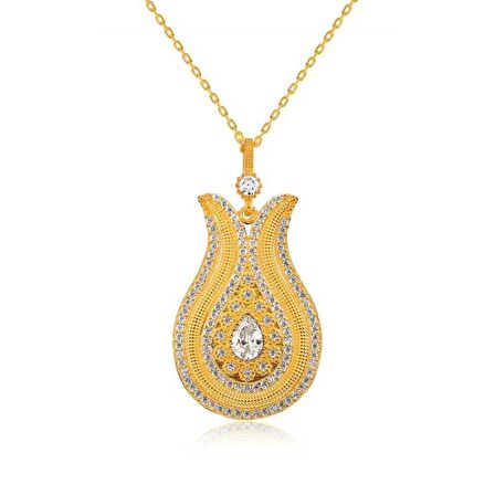 Gümüş Damla Taşlı Lale Kadın Kolye