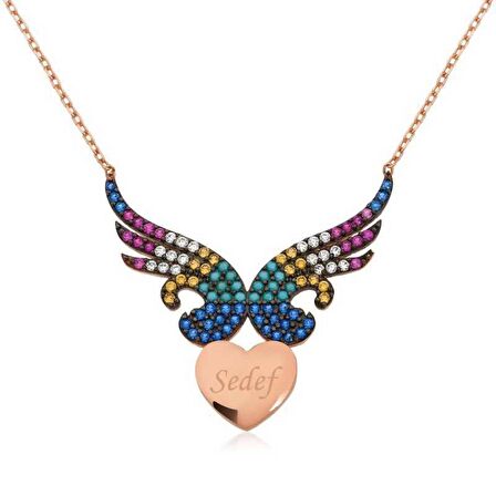 Gümüş Kişiye Özel İsimli Kanatlı Kalp Kadın Kolye