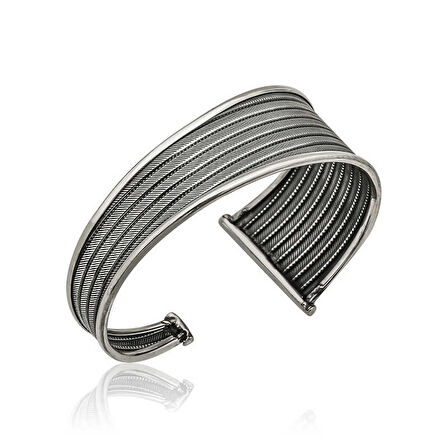 Gümüş Eskitme Desenli Kadın Bilezik