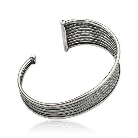 Gümüş Eskitme Desenli Kadın Bilezik