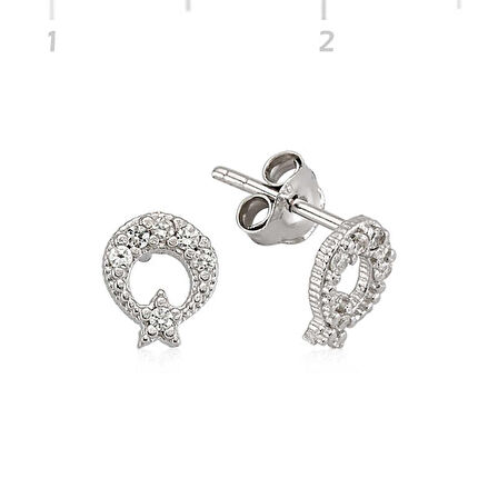 Gümüş Ay Yıldız Çivili Küpe