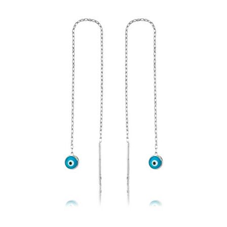 Gümüş Nazar Zincirli Küpe