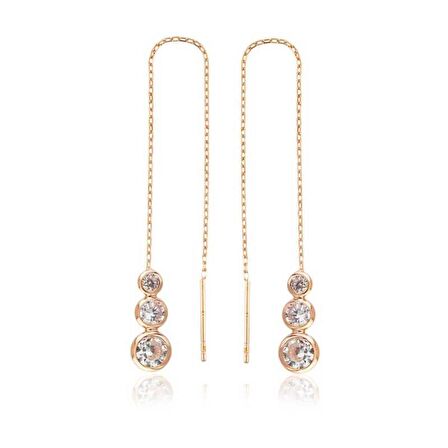 Gümüş Beyaz Taşlı Zincirli Küpe