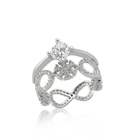 Gümüş Çift Taraflı Sonsuzluk Tek Taş Yüzük