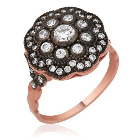 Gümüş Rose Elmas Montür Çiçek Kadın Yüzük