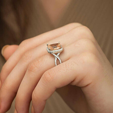 Gümüş Baget Kare Kadın Yüzük