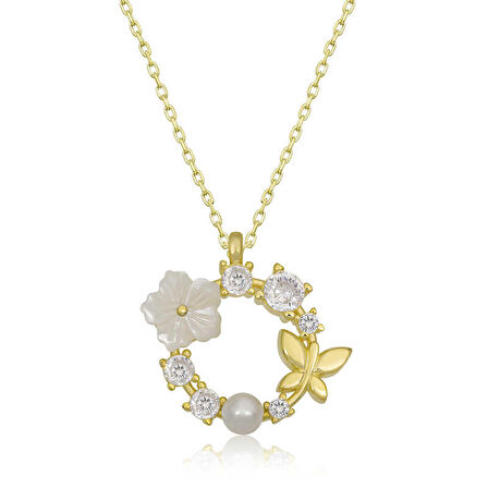 Gümüş Manolya Çiçeği Kelebek Kadın Kolye