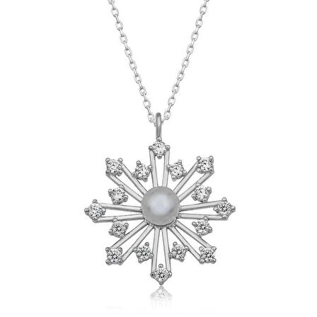 Gümüş İncili Kar Tanesi Kadın Kolye