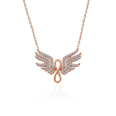 Gümüş Rose Melek Kanadı Sonsuzluk Kadın Kolye