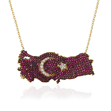 Gümüş Gold Ay Yıldız Türkiye Haritası Kadın Kolye