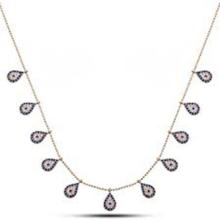 Gümüş Rose Damla Nazarlı Şans Kadın Kolye