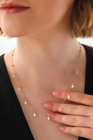 Gümüş Rose Yıldızlı Dorika Kadın Kolye