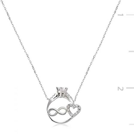Gümüş Sonsuzluk Kalpli Tek Taş Kadın Kolye