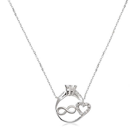 Gümüş Sonsuzluk Kalpli Tek Taş Kadın Kolye