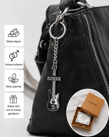 Duman Gitar Tasarımlı Unisex Anahtarlık – Metal Görünümlü Çanta ve Anahtar Aksesuarı