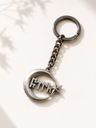 Göktürk Yazı Esintili Ay Yıldız Detaylı Metal Anahtarlık Unisex Tasarım