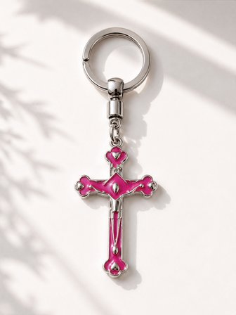Pembe Gotik Haç Anahtarlık – Unisex Y2K Estetik Çanta ve Anahtar Aksesuarı