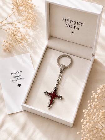 Kırmızı Gotik Haç Anahtarlık – Diken Detaylı Unisex Çanta Aksesuarı