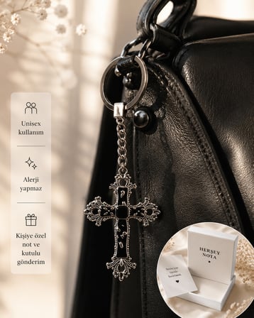 Siyah Gotik Haç Anahtarlık – Vintage Unisex Çanta ve Anahtar Aksesuarı