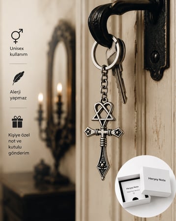 HIM Heartagram Gotik Tasarım Unisex Anahtarlık – Vintage Metal Anahtarlık