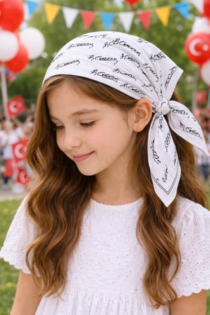 Beyaz Atatürk İmza Desenli Kare Fular Bandana 10’lu Set Unisex