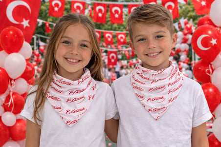 Atatürk İmza Desenli Beyaz Fular – 12 Adet Paket | Gösteri, Etkinlik ve Tören Bandanası