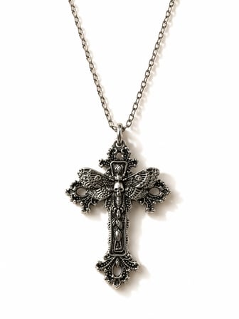 Gotik Kelebek ve Haç Figürlü Unisex Kolye – Alternatif Stil Metal Zincir Kolye