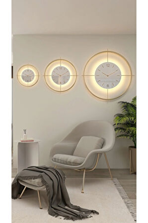 Büyük Boy (55*55 CM) Gold Deluxe Ledli(PİLLİ) - Beyaz Göbek - Modern Dekoratif Metal Duvar Saati