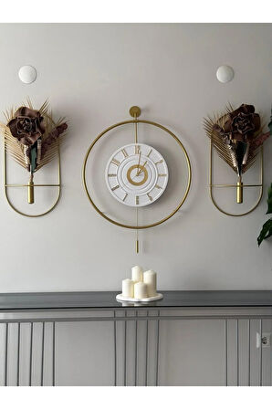 12-24h(Gold 5'li Elegante Set) XXL Timelles(60X80CM)-(Pilli Led)-Metal (Mobilya)Duvar Saati