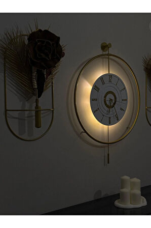 12-24h(Gold 5'li Elegante Set) XXL Timelles(60X80CM)-(Pilli Led)-Metal (Mobilya)Duvar Saati