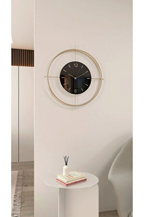 Büyük Boy (55*55 CM) Gold Deluxe Ledli(PİLLİ) - Siyah Göbek - Modern Dekoratif Metal Duvar Saati