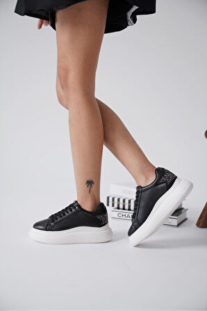 Grace Premium Arkası Taşlı Siyah Kadın Sneaker