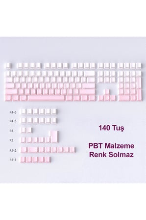 Gradient 140 Tuşlu PBT Klavye Tuş Takımı Pembe Yan Baskılı Arka Aydınlatmalı 07