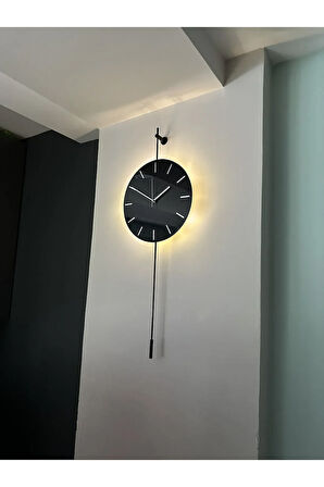 Gravity Lighting Black - Pilli Led - Modern Dekoratif Metal Camlı Duvar Saati
