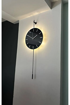 Gravity Lighting Black - Pilli Led - Modern Dekoratif Metal Camlı Duvar Saati