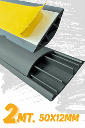 ODTA 2 Metre (2 Adet x 1 Metre) Kendinden Yapışkanlı 50x12mm Gri Balık Sırtı Kablo Kanalı