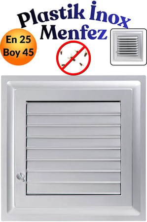 25x45 Gri Plastik Menfez - Banyo, WC ve Tuvalet İçin Panjurlu Havalandırma Kapağı Izgarası Pencere Panjur Sineklik Kapağı Izgarası Hava Kanalı Çıkışı Duvar Cam Kare Aspiratör Baca Teli 25 x 25 CM