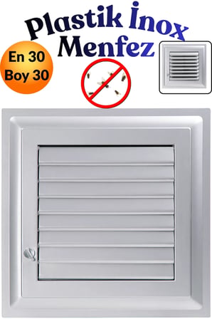 30 x 30 CM Gri Plastik Menfez - Banyo, WC ve Tuvalet İçin Panjurlu Havalandırma Kapağı Izgarası Pencere 30x30 Panjur Sineklik Kapağı Izgarası Hava Kanalı Çıkışı Duvar Cam Kare Aspiratör Baca Teli
