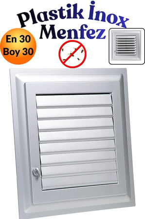 30 x 30 CM Gri Plastik Menfez - Banyo, WC ve Tuvalet İçin Panjurlu Havalandırma Kapağı Izgarası Pencere 30x30 Panjur Sineklik Kapağı Izgarası Hava Kanalı Çıkışı Duvar Cam Kare Aspiratör Baca Teli